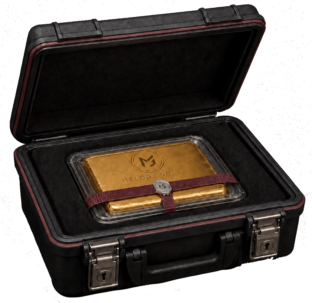 Hardened transport case holding a sealed Melody Gold bar