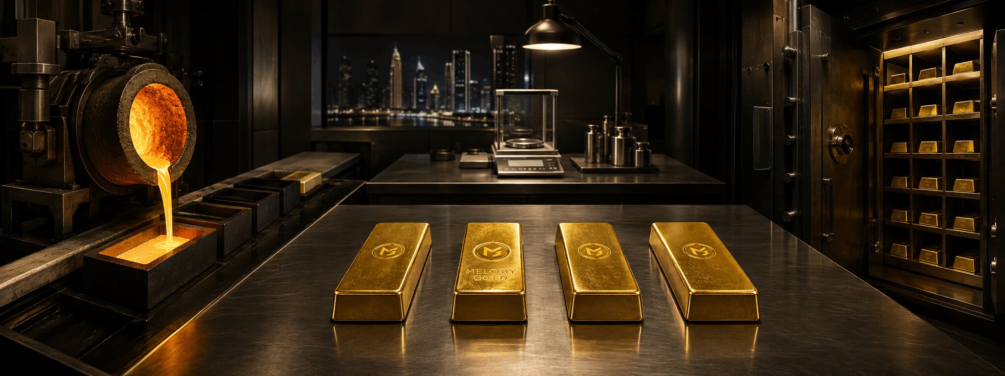 Melody Gold refining floor: casting, assay balance and vault